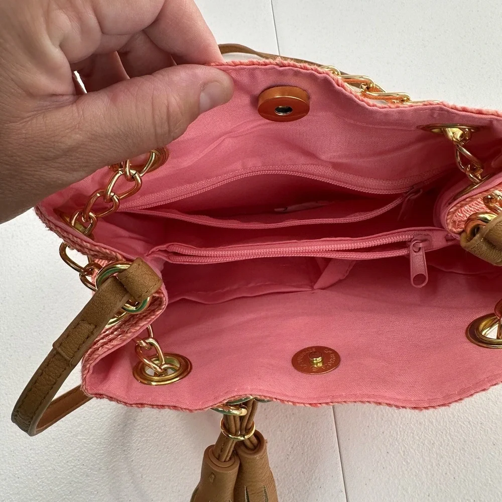Magid paper straw bag Purse Shoulder Hobo‎ MCM Beach Coastal Nautical Boho